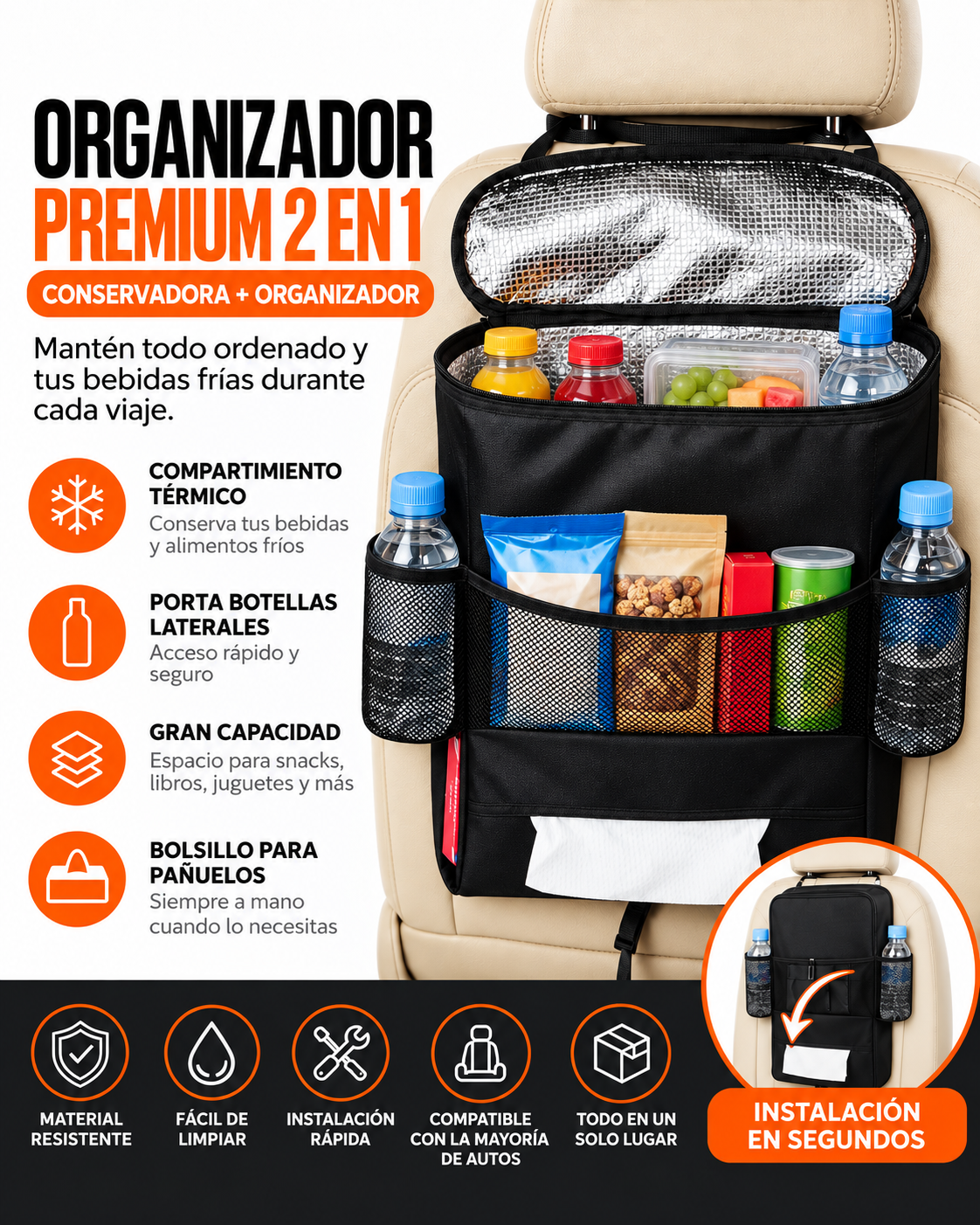 Organizador Térmico 2 en 1 para Auto con Aislación